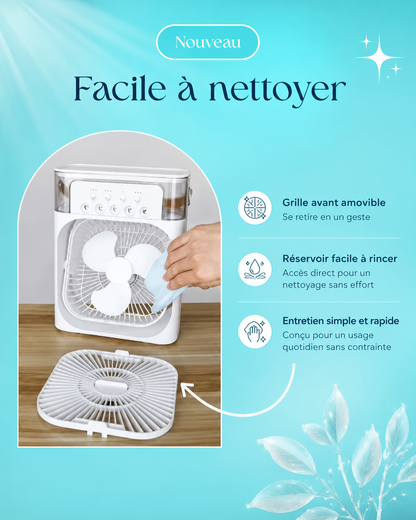 Ventilateur Rafraîchisseur d'Air 3-en-1 : Humidificateur + Veilleuse LED 7 couleurs (réservoir 600 ml)